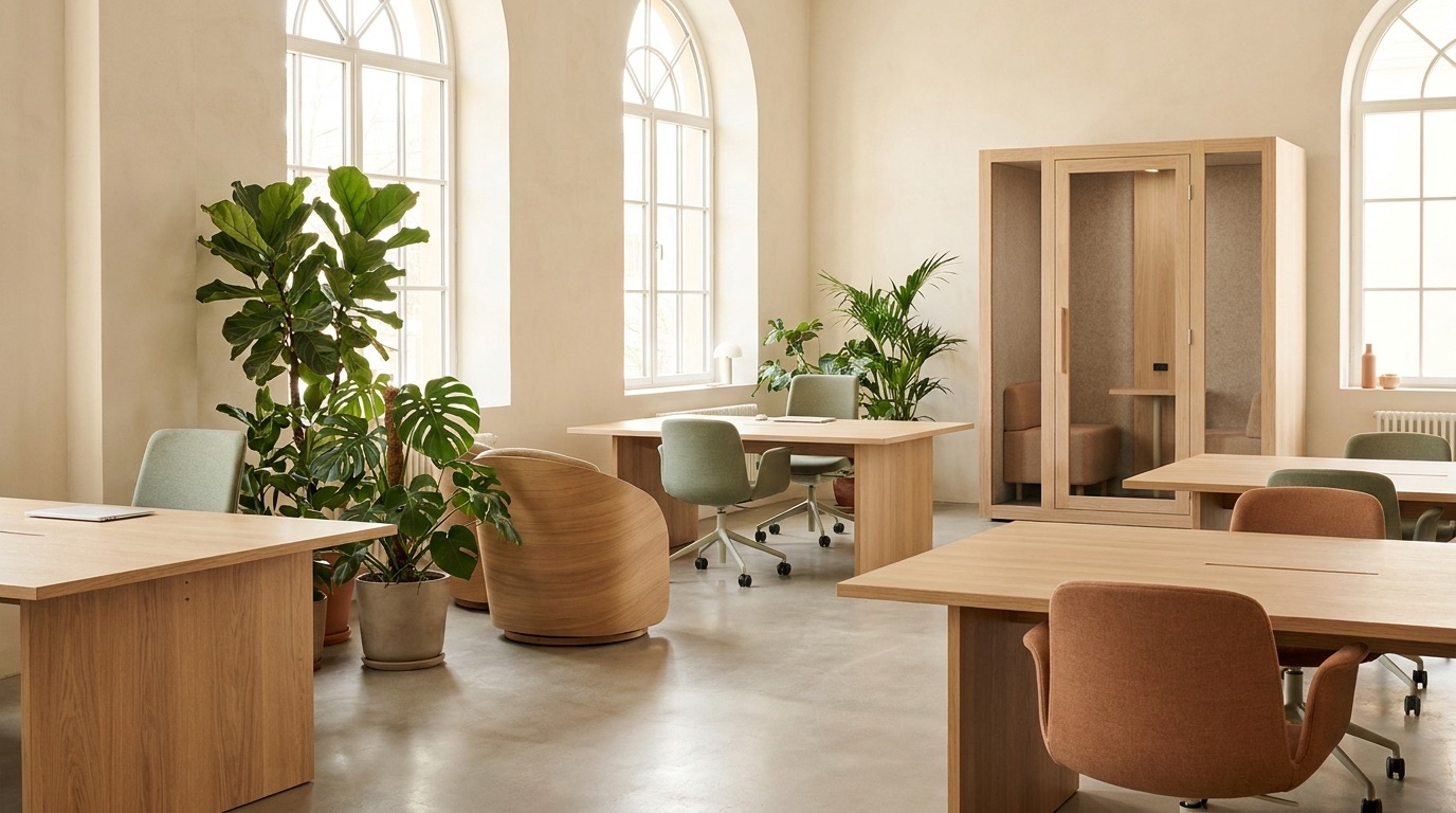 Espace de travail moderne meublé en mobilier design durable