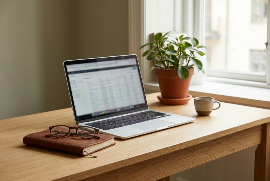Bureau d'entrepreneur avec ordinateur portable et carnet